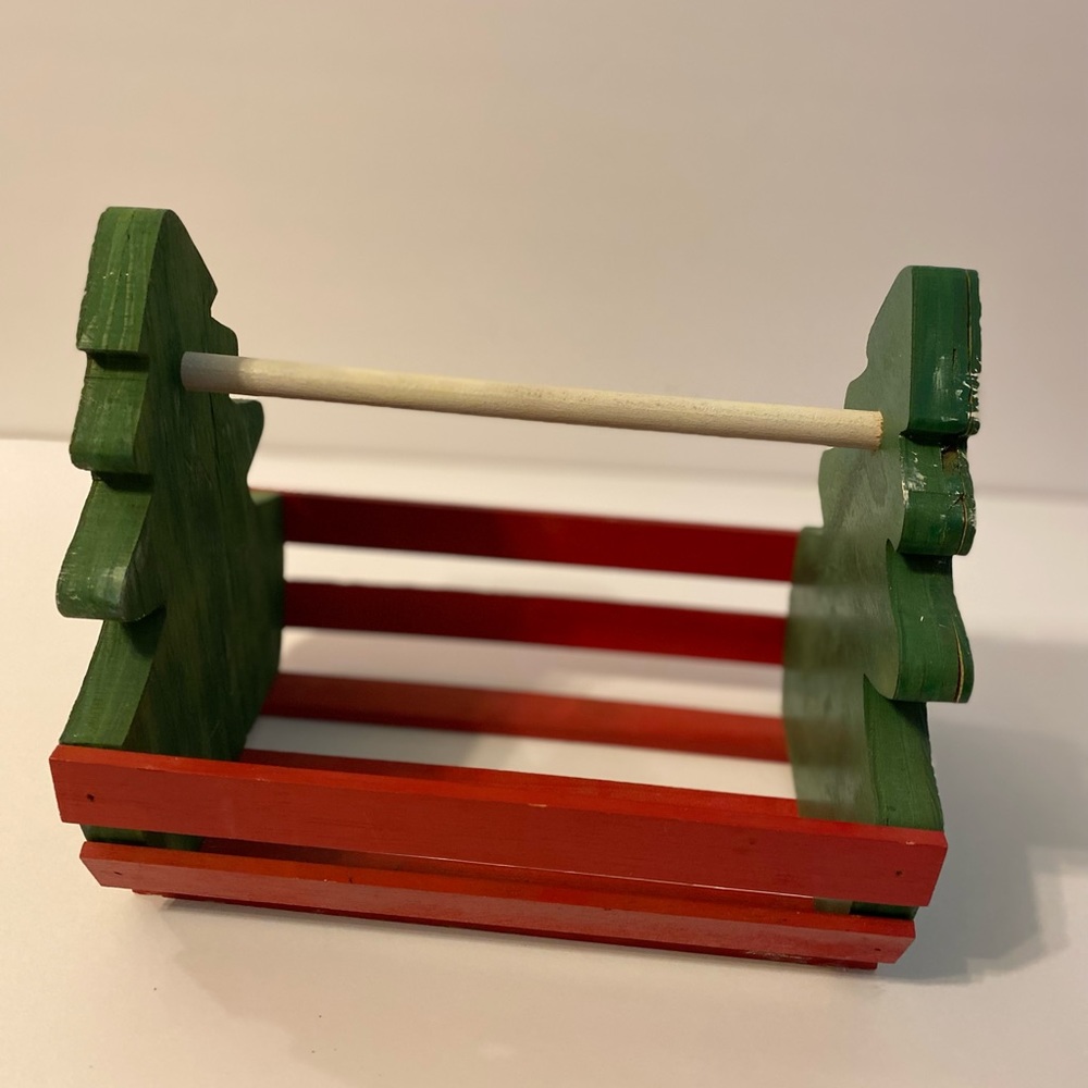 Hand crafted Xmas tree wood basket with handle